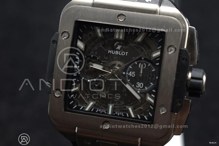 Strap 1:1 Edition Black Best Rubber Unico BBF Titanium on Bang 42mm Square A1280 Skeleton Dial 1120